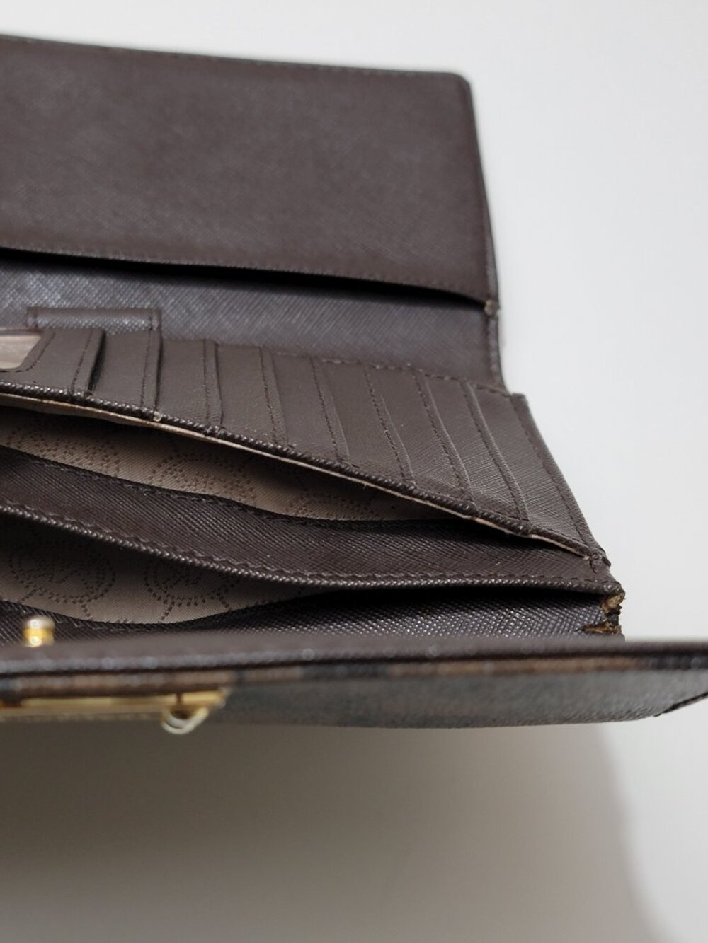 Michael Kors Jet Set Checkbook Wallet Brown Checkerboard Logo Print Gold Plate - Picture 6 of 10